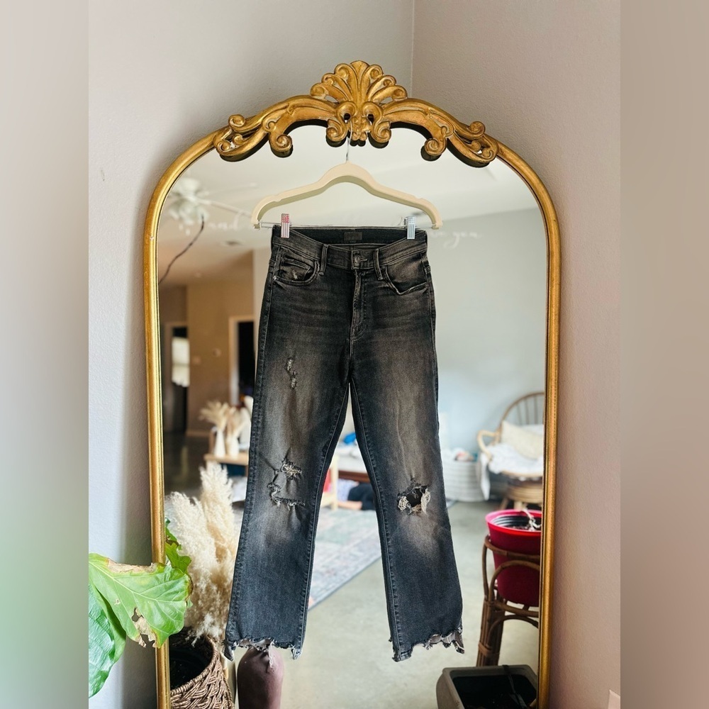 Mother insider crop step chew gray scene of the crime distressed jeans size 25